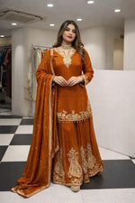 Elegant Crepe Embroidered Sharara Suit Set