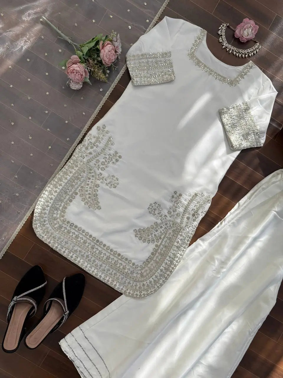 Elegant Crepe Palazzo Suit Set for Festive and Occasion Wear
