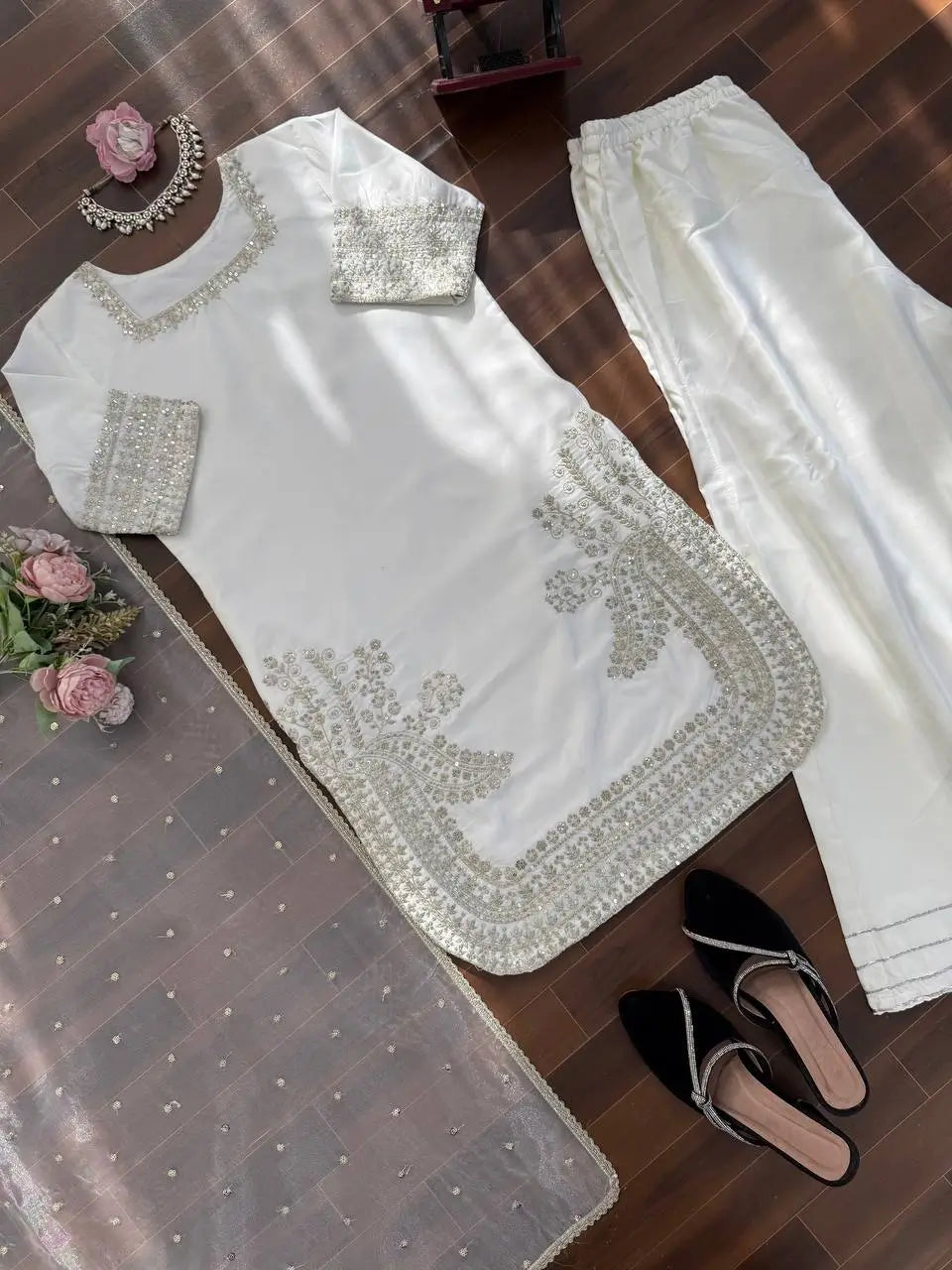 Elegant Crepe Palazzo Suit Set for Festive and Occasion Wear