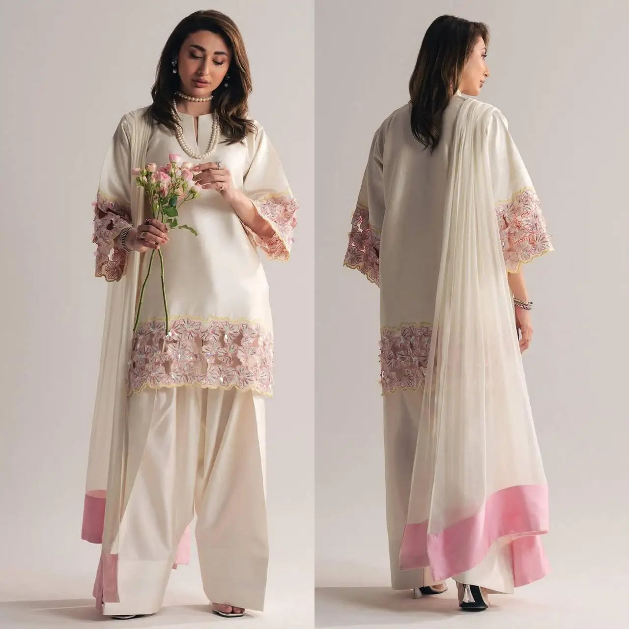 Elegant Crepe Silk Kurta Set with Handwork Lace for Festive and Occasion Wear