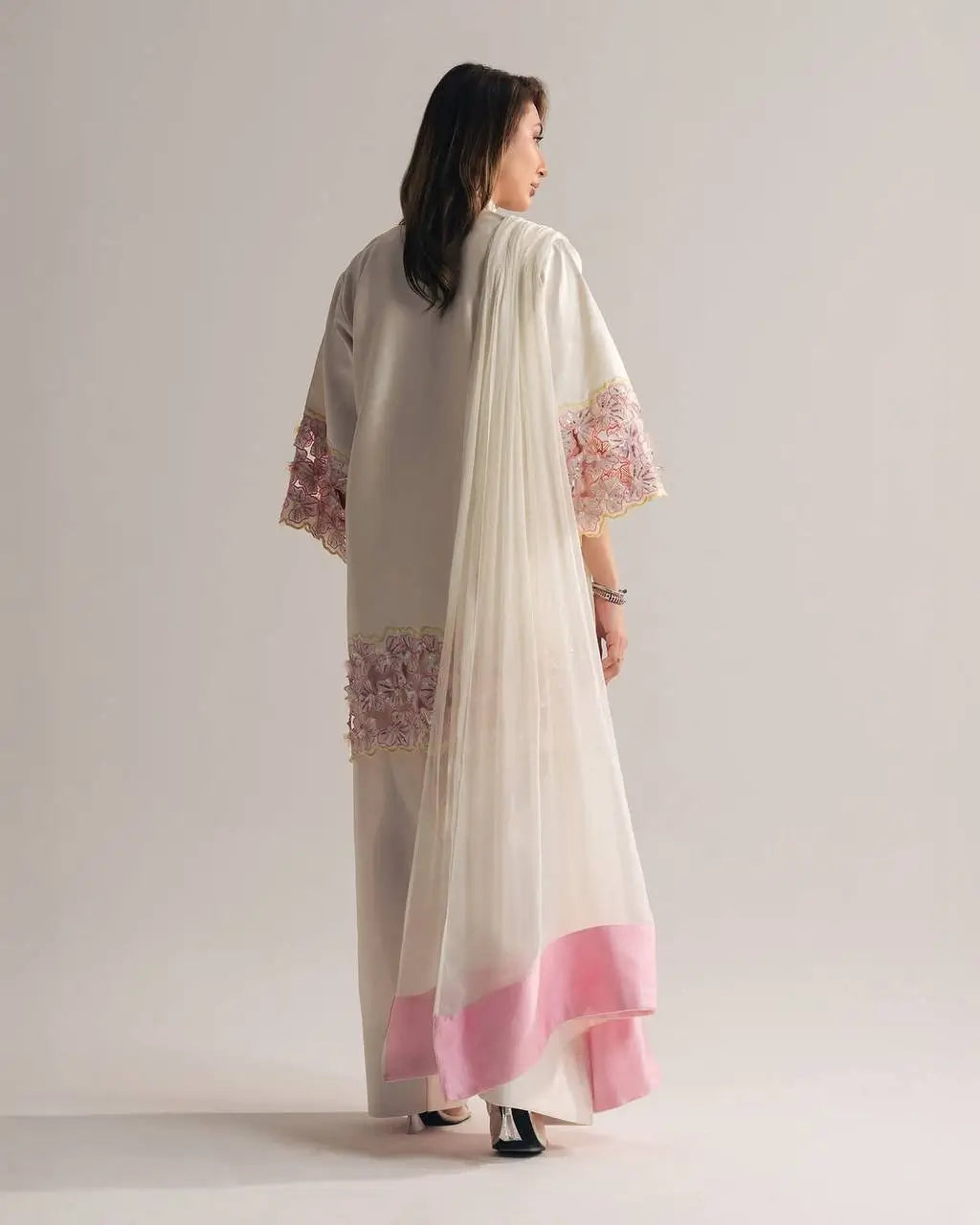 Elegant Crepe Silk Kurta Set with Moti Handwork and Organza Dupatta for Festive Wear