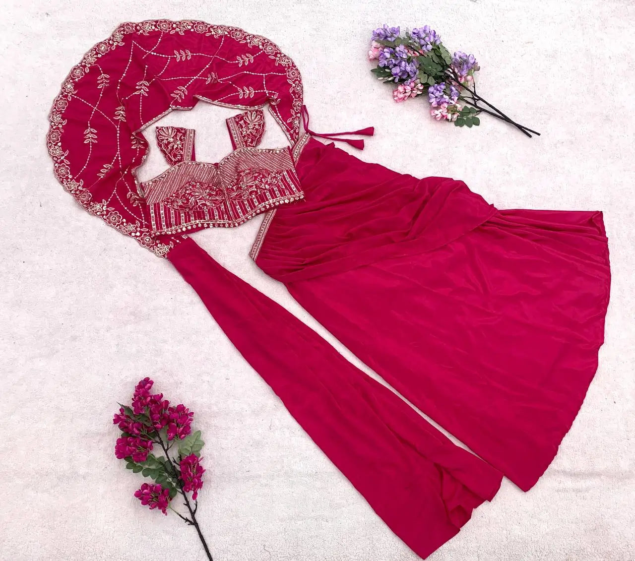 Elegant Crepe Silk Lehenga Style Saree for Festive and Wedding Wear