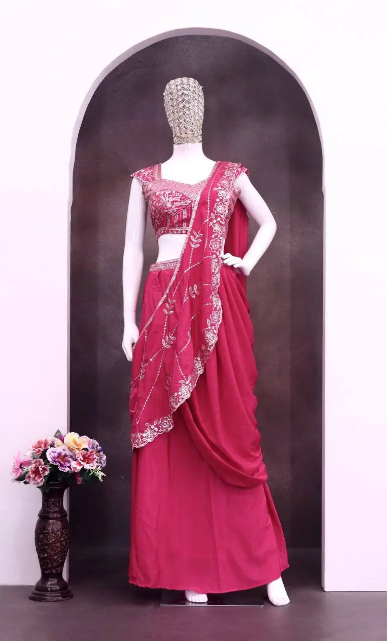 Elegant Crepe Silk Lehenga Style Saree for Festive and Wedding Wear