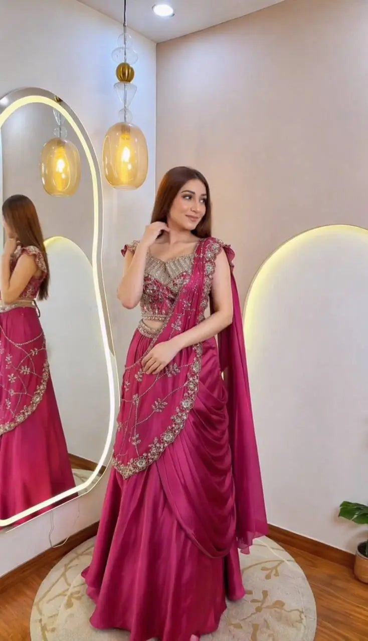 Elegant Crepe Silk Lehenga Style Saree for Festive and Wedding Wear