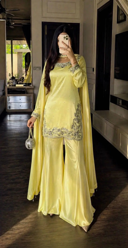 Elegant Crepe Silk Sharara Set for Festive and Party Wear