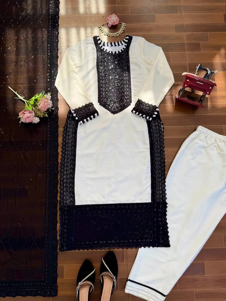 Elegant Crepe Straight Suit Set for Festive and Office Wear