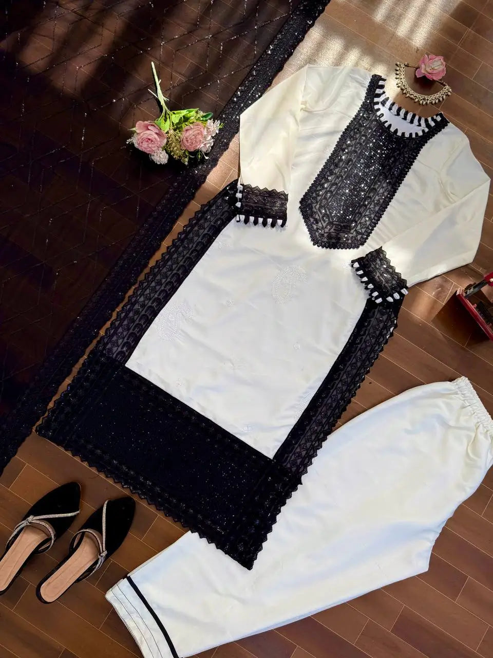 Elegant Crepe Straight Suit Set for Festive and Office Wear