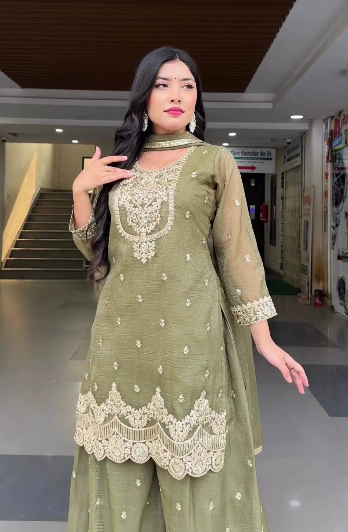 Elegant Crunchy Silk Sharara Suit Set for Festive and Traditional Wear