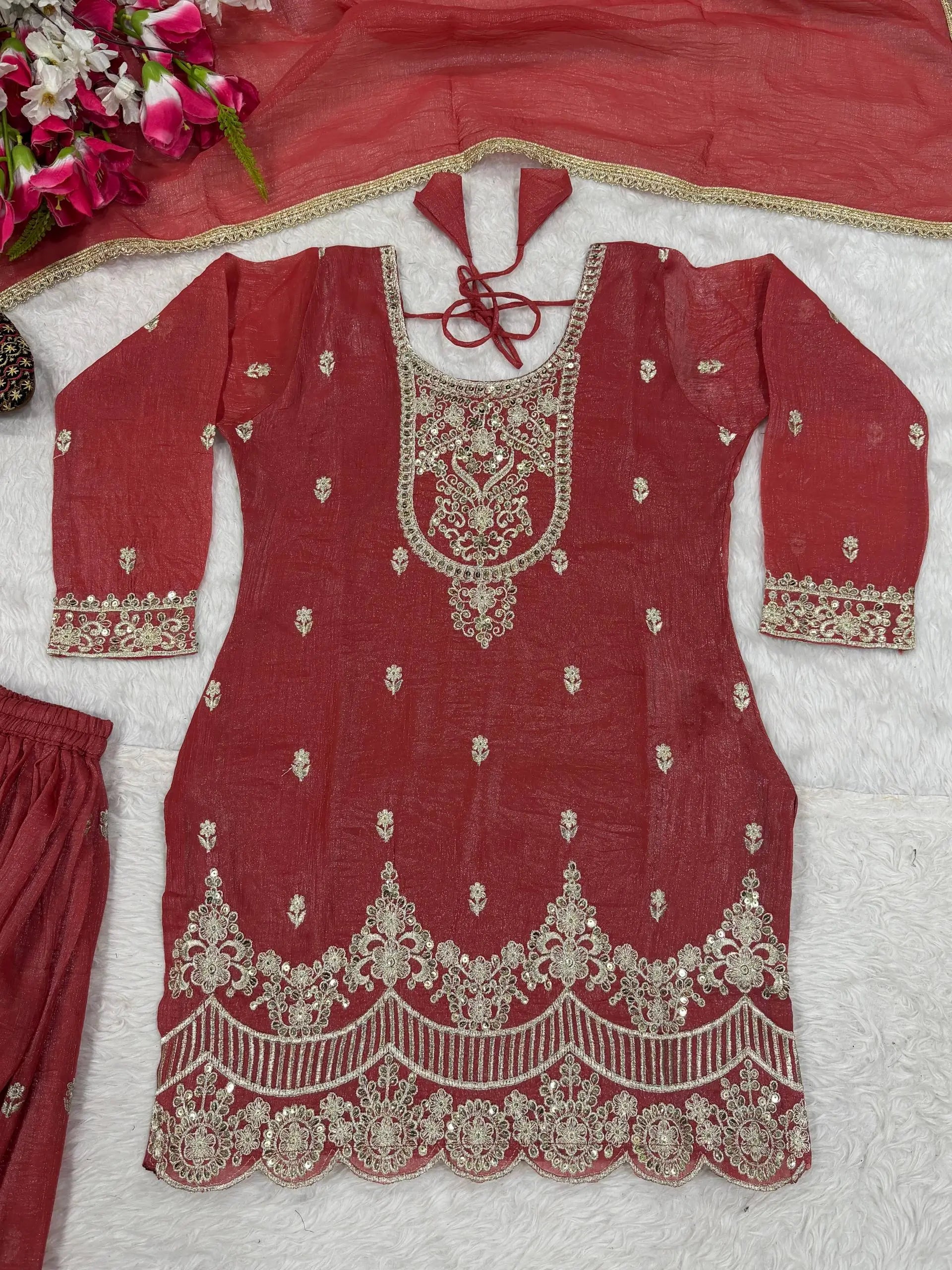 Elegant Crunchy Silk Sharara Suit Set for Festive and Traditional Wear