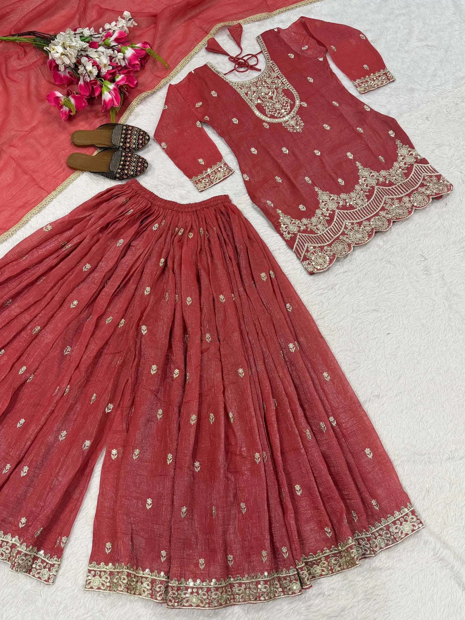 Elegant Crunchy Silk Sharara Suit Set for Festive and Traditional Wear
