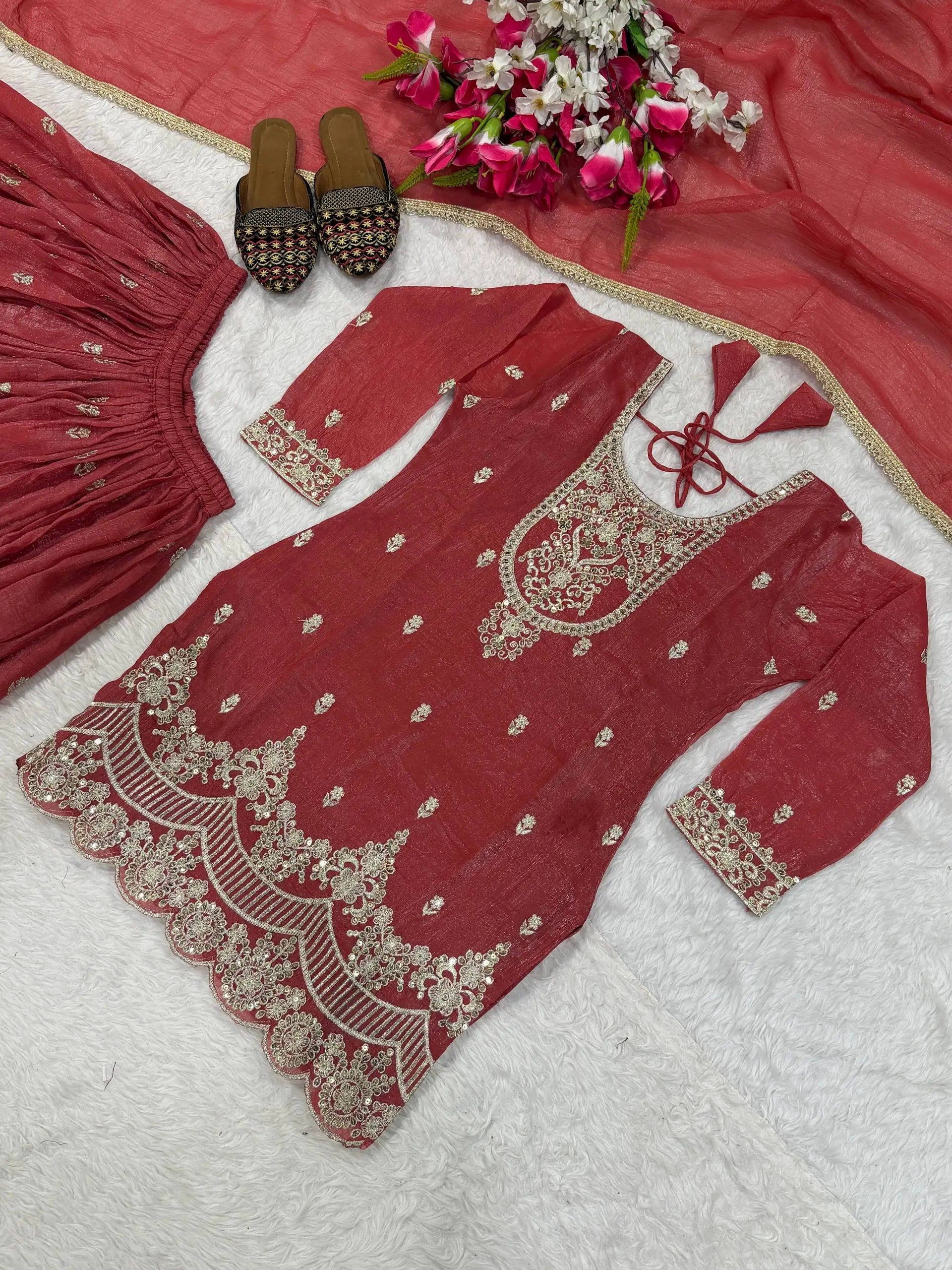 Elegant Crunchy Silk Sharara Suit Set for Festive and Traditional Wear