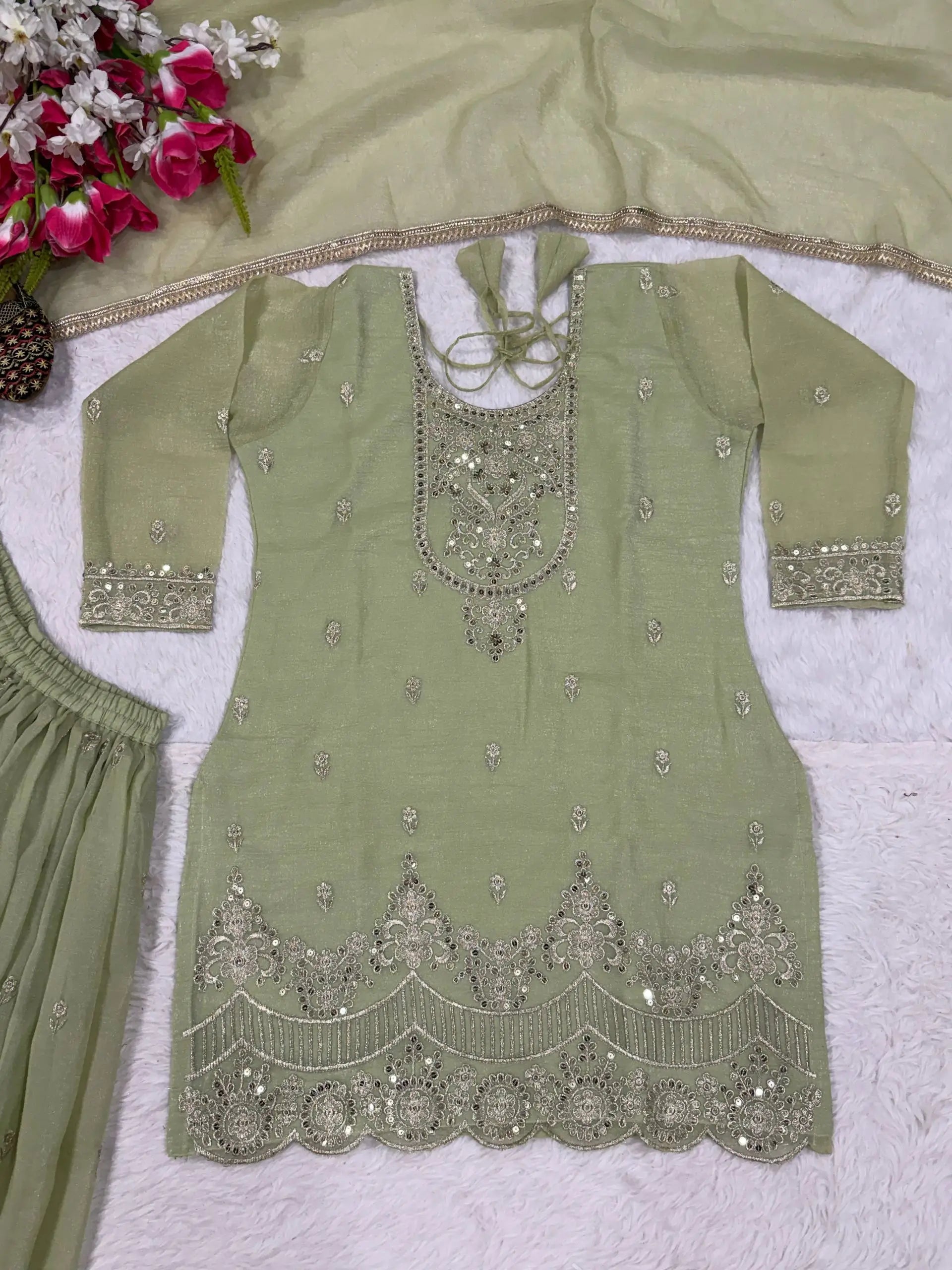 Elegant Crunchy Silk Sharara Suit Set for Festive and Traditional Wear