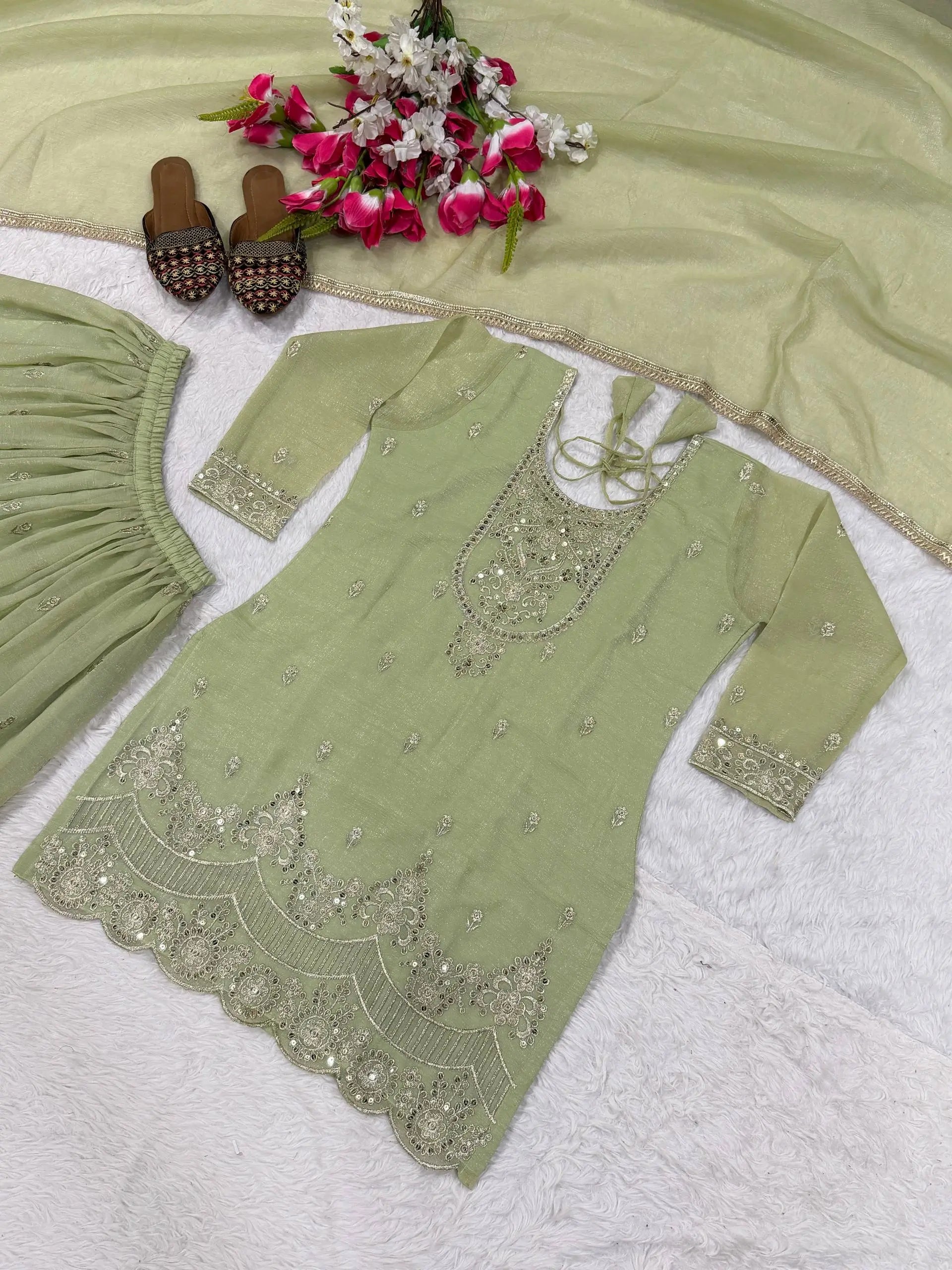 Elegant Crunchy Silk Sharara Suit Set for Festive and Traditional Wear
