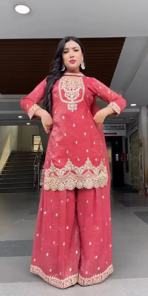 Elegant Crunchy Silk Sharara Suit Set for Festive and Traditional Wear