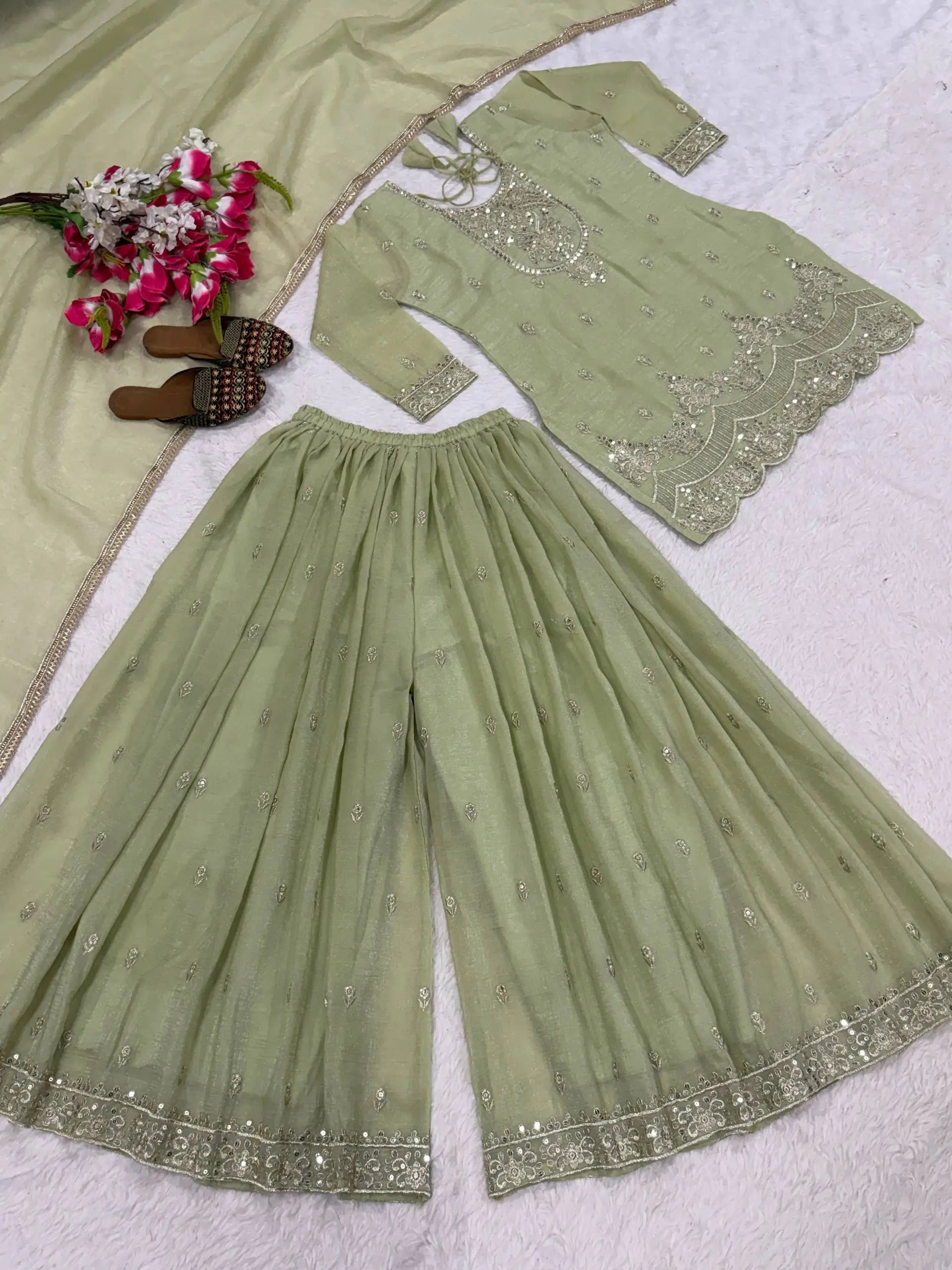 Elegant Crunchy Silk Sharara Suit Set for Festive and Traditional Wear