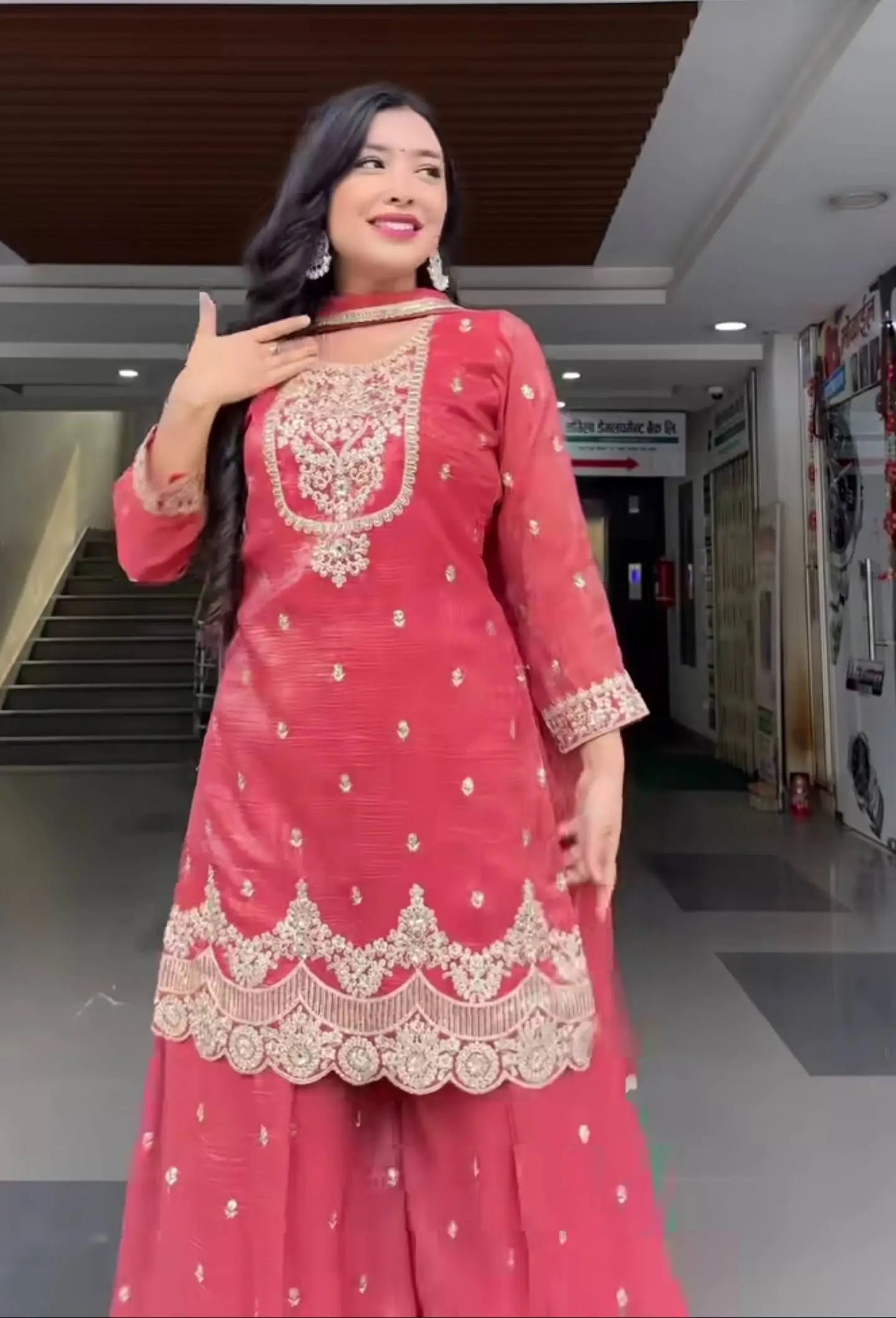Elegant Crunchy Silk Sharara Suit Set for Festive and Traditional Wear