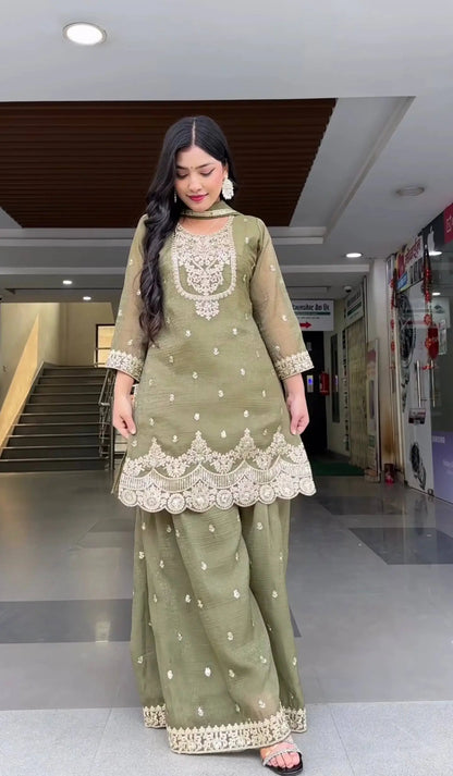 Elegant Crunchy Silk Sharara Suit Set for Festive and Traditional Wear
