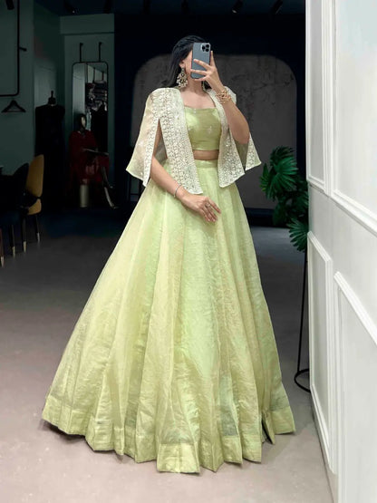 Elegant Crush Fabric Lehenga Choli with Embroidered Koti