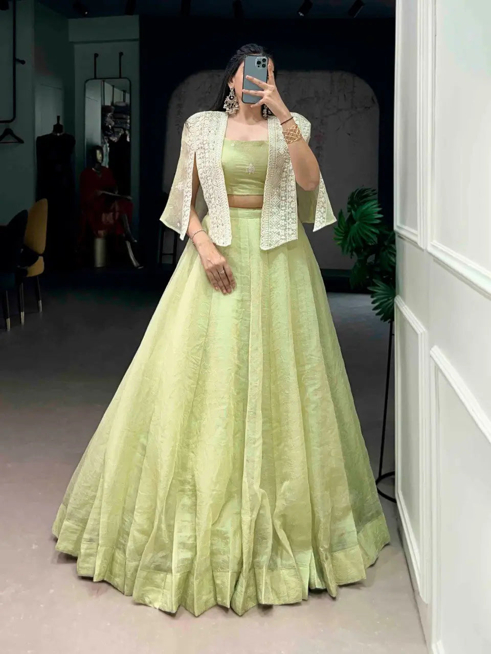 Elegant Crush Fabric Lehenga Choli with Embroidered Koti