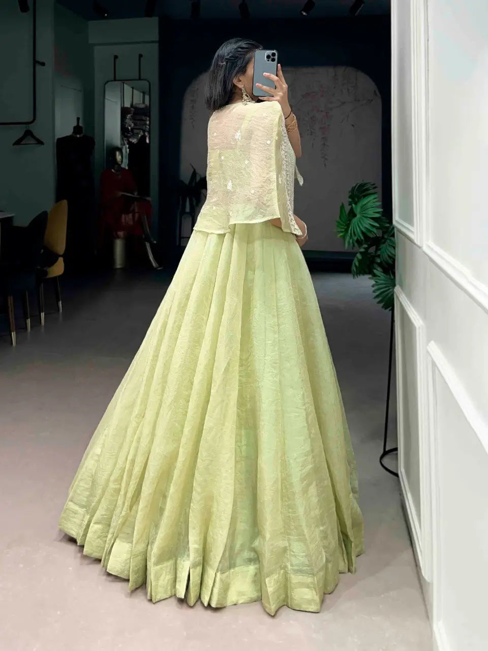 Elegant Crush Fabric Lehenga Choli with Embroidered Koti