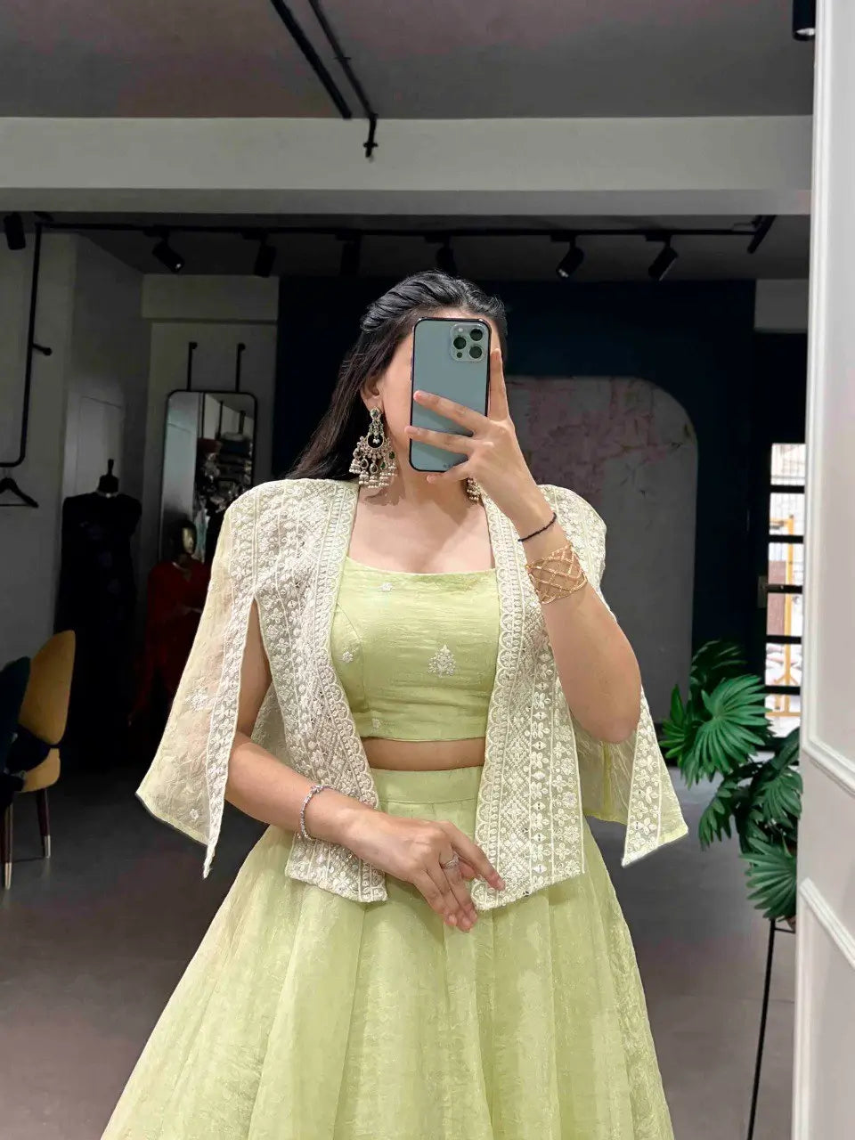 Elegant Crush Fabric Lehenga Choli with Embroidered Koti