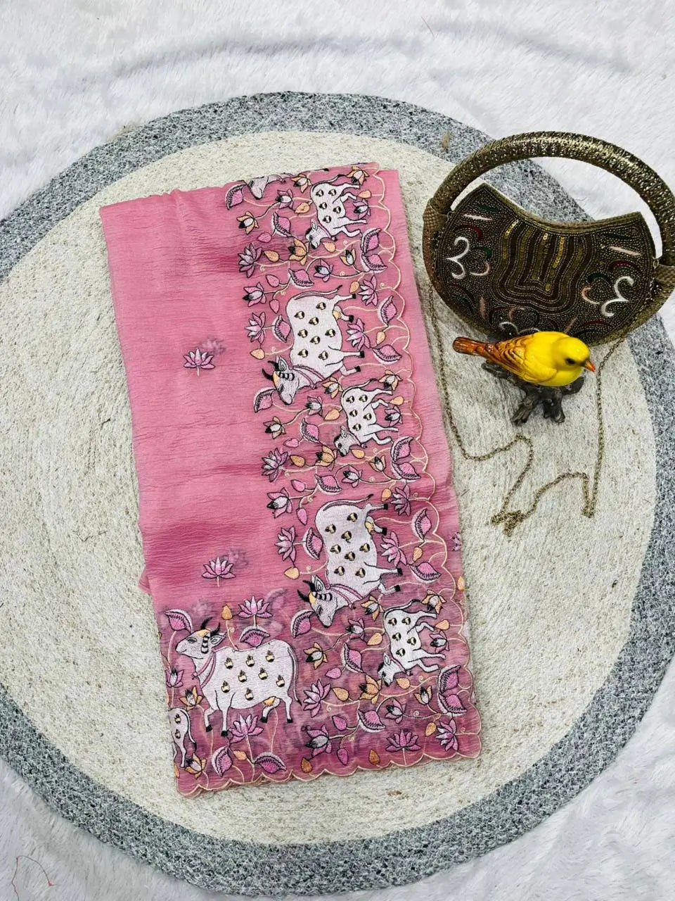 Elegant Crush Saree with Indian style Embroidery for Festive and Party Wear
