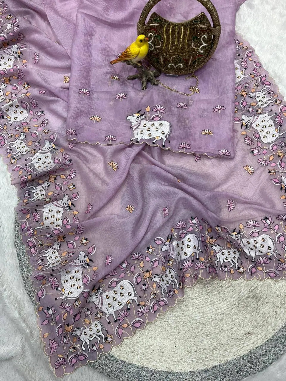 Elegant Crush Saree with Indian style Embroidery for Festive and Party Wear