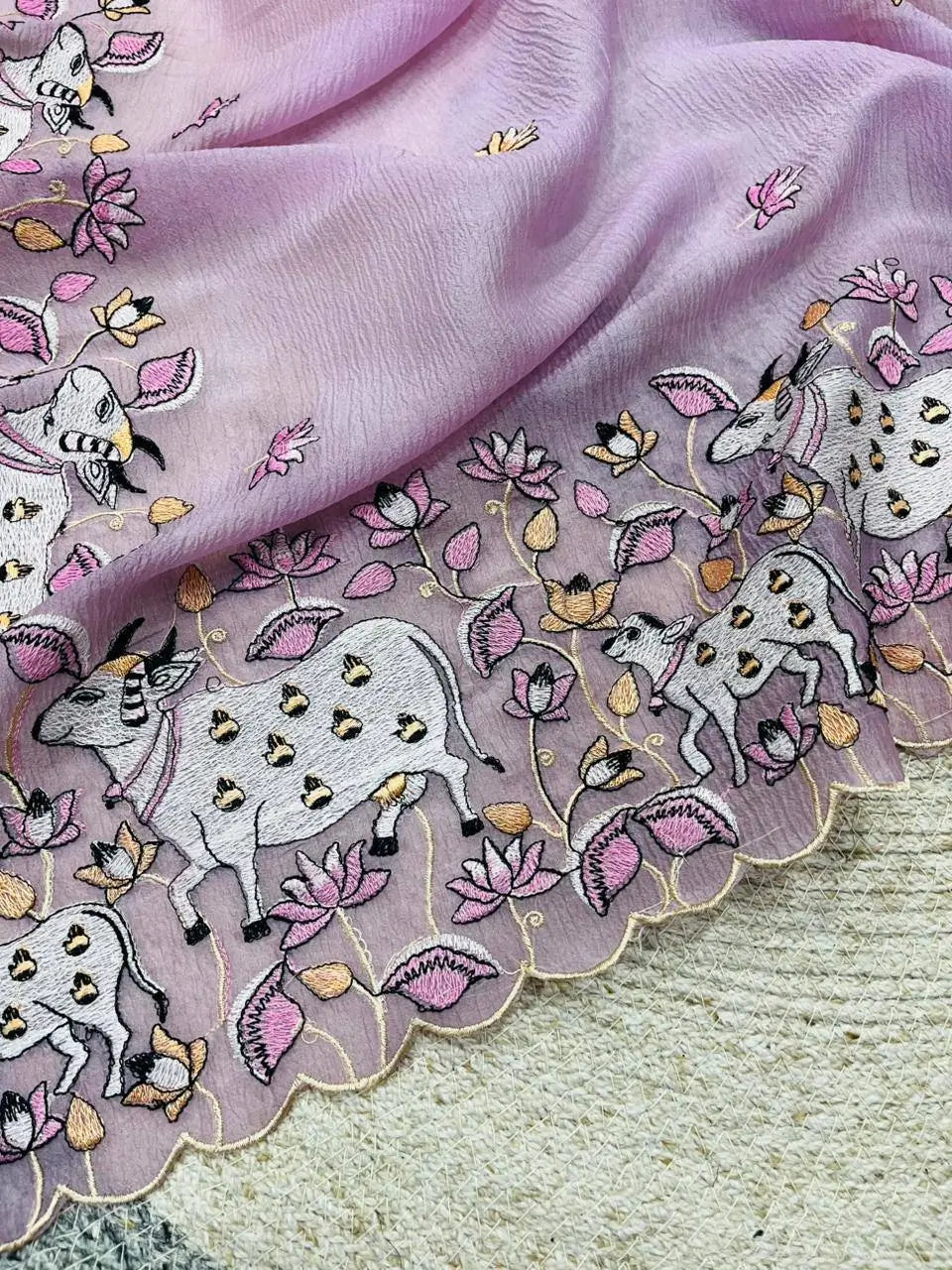 Elegant Crush Saree with Indian style Embroidery for Festive and Party Wear