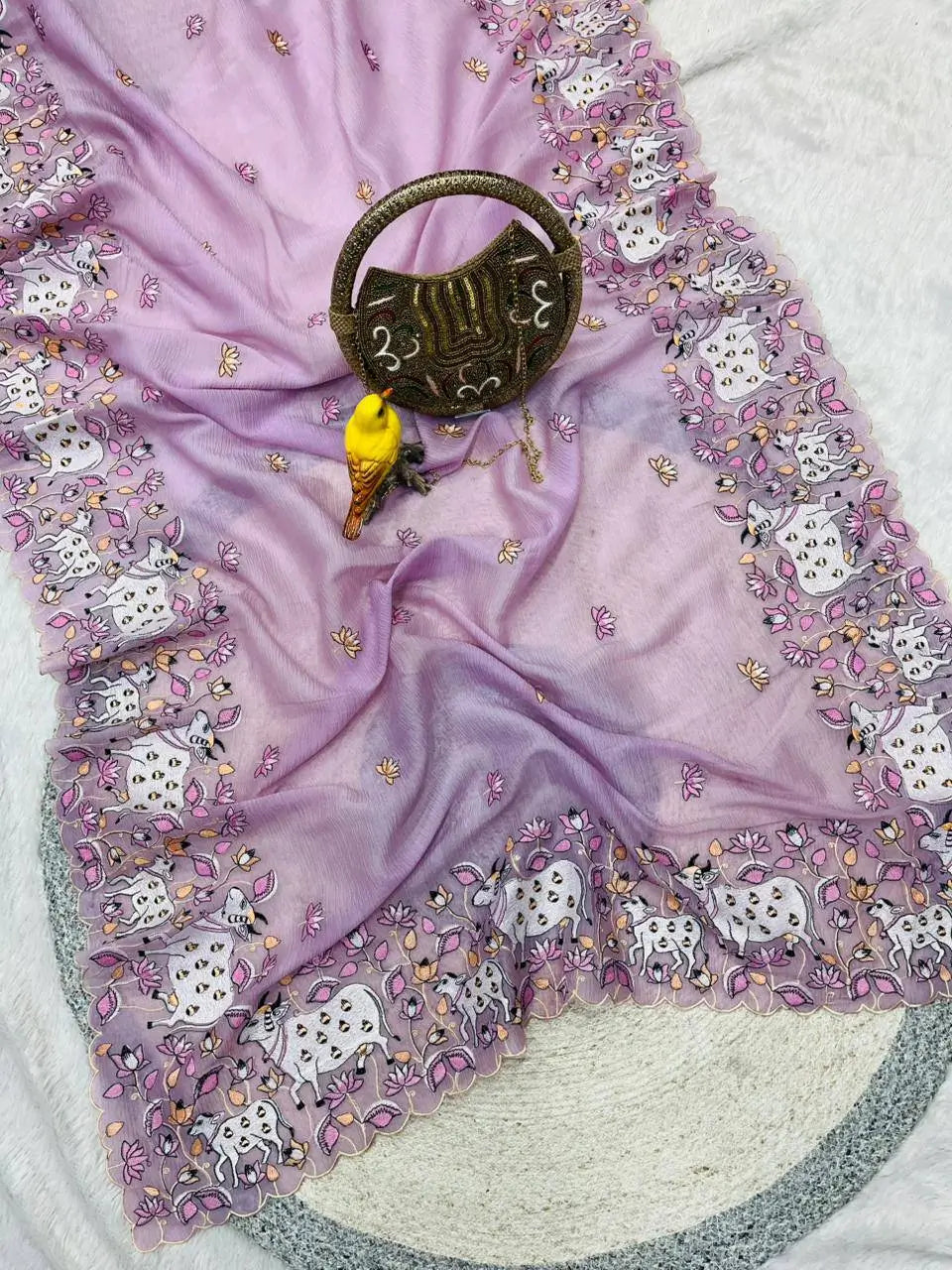 Elegant Crush Saree with Indian style Embroidery for Festive and Party Wear