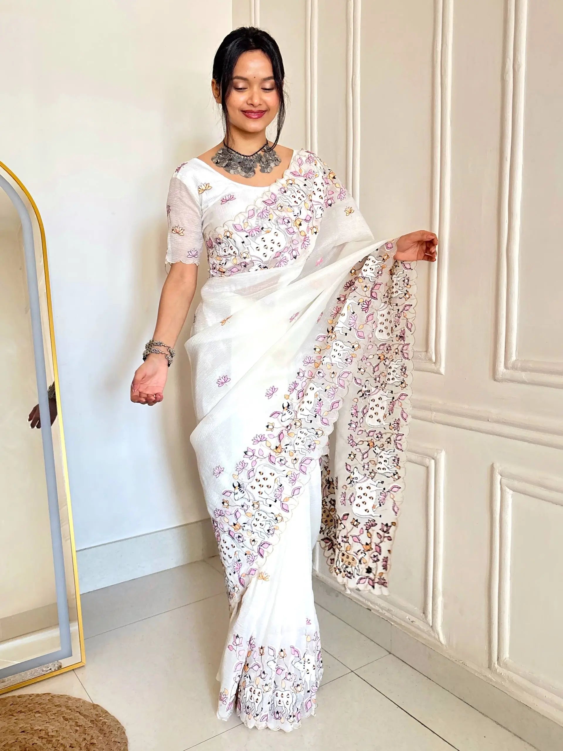 Elegant Crush Saree with Indian style Embroidery for Festive and Party Wear