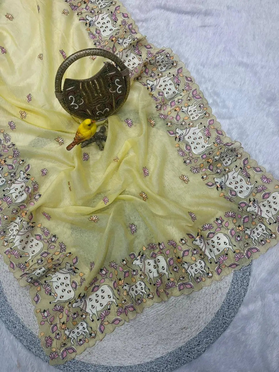 Elegant Crush Saree with Indian style Embroidery for Festive and Party Wear
