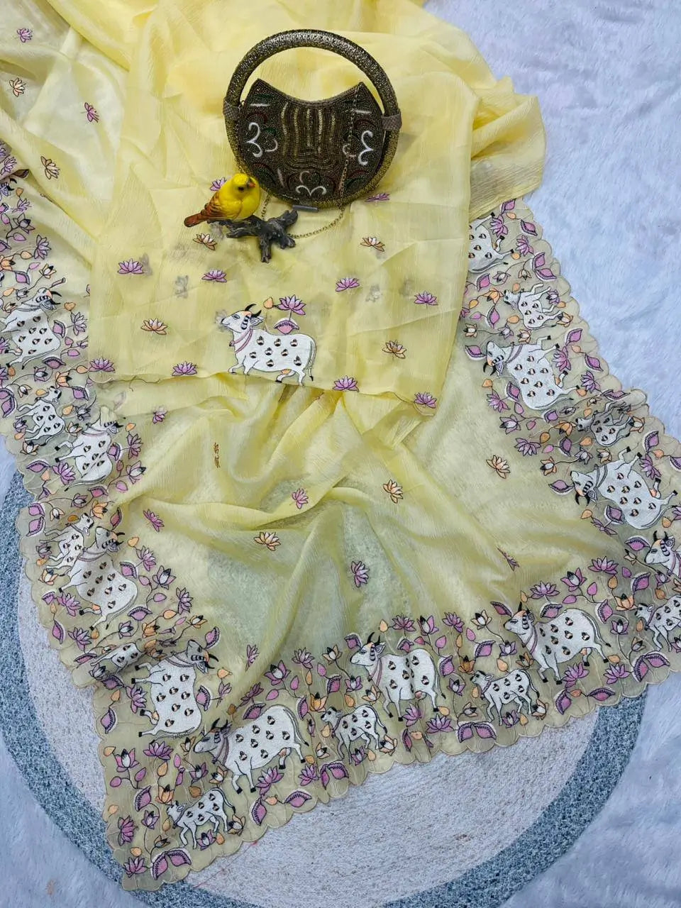 Elegant Crush Saree with Indian style Embroidery for Festive and Party Wear