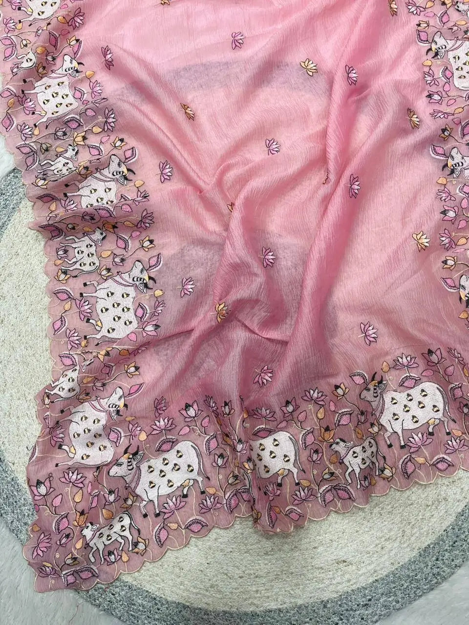 Elegant Crush Saree with Indian style Embroidery for Festive and Party Wear