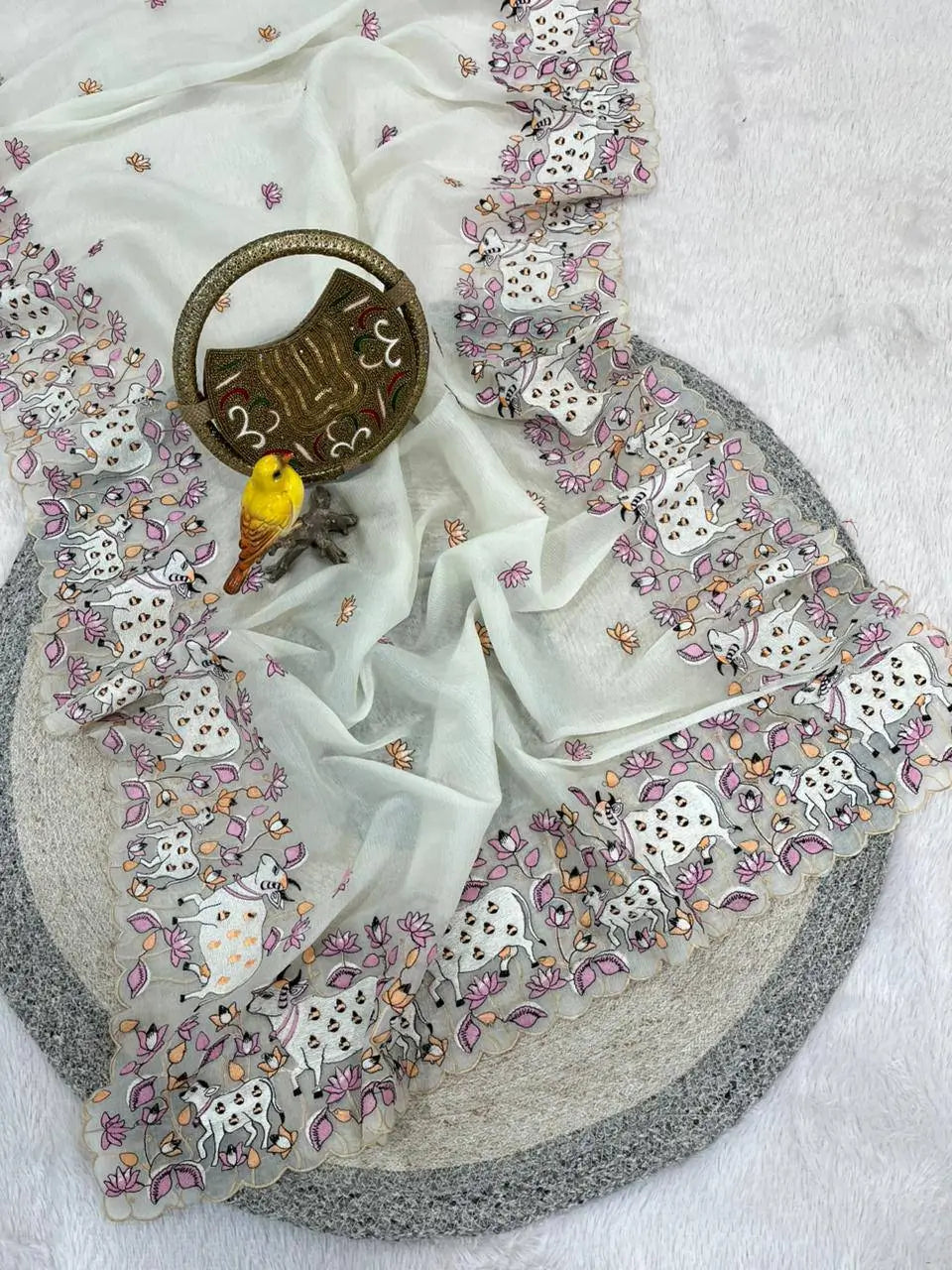 Elegant Crush Saree with Indian style Embroidery for Festive and Party Wear