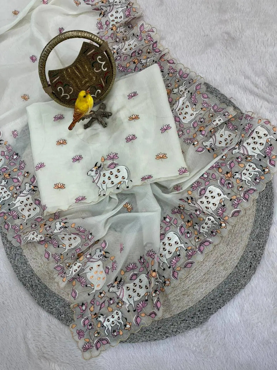 Elegant Crush Saree with Indian style Embroidery for Festive and Party Wear