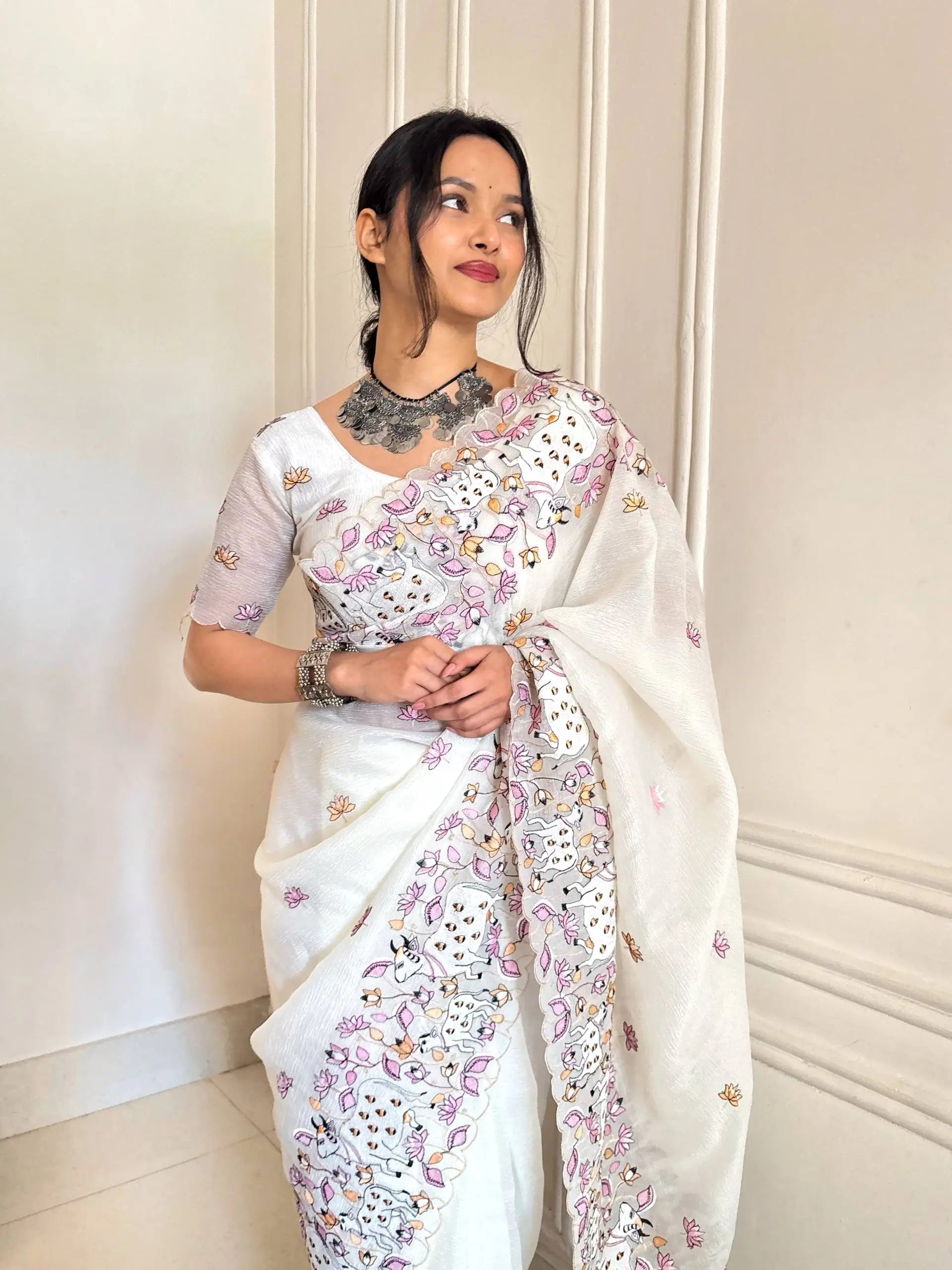 Elegant Crush Saree with Indian style Embroidery for Festive and Party Wear