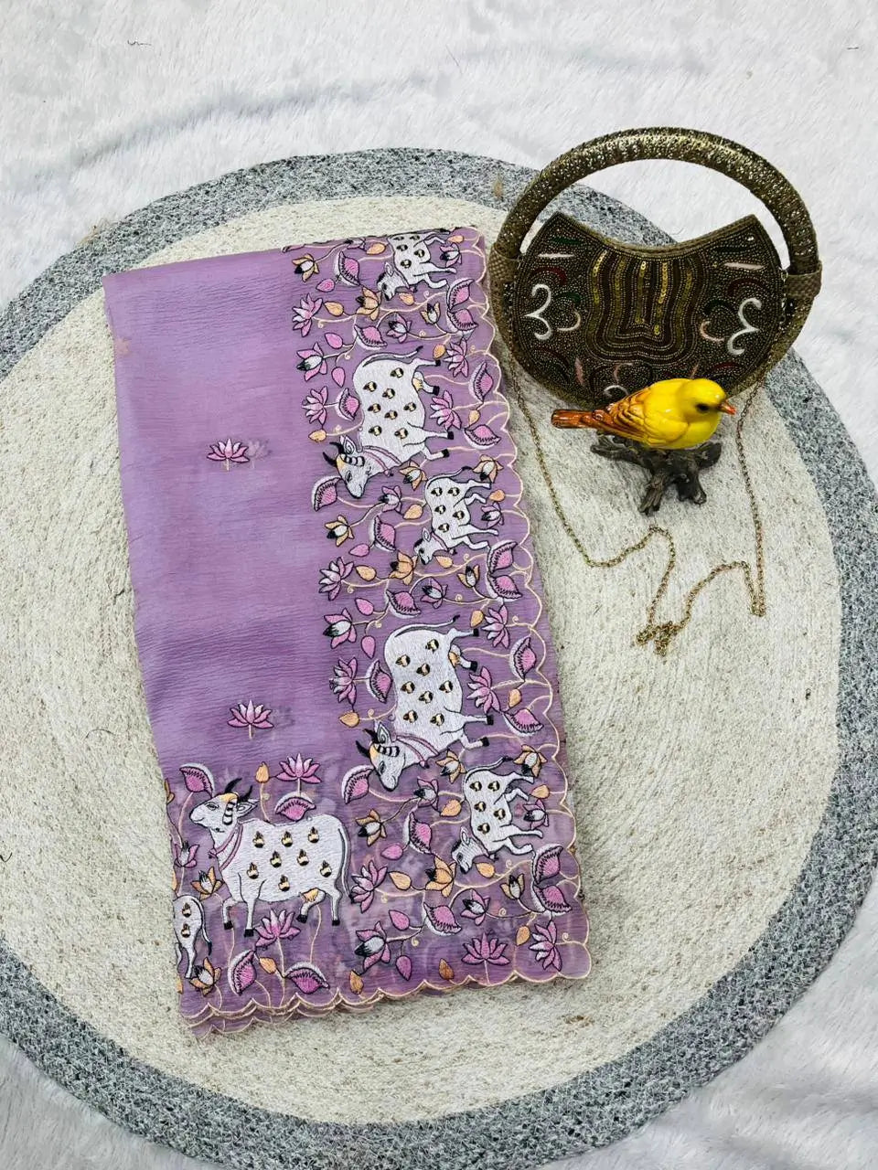 Elegant Crush Saree with Indian style Embroidery for Festive and Party Wear