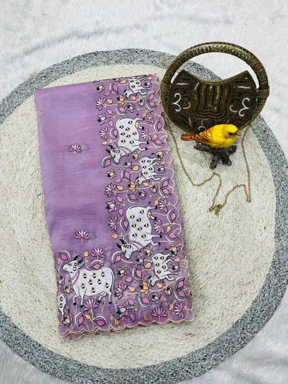 Elegant Crush Saree with Indian style Embroidery for Festive and Party Wear