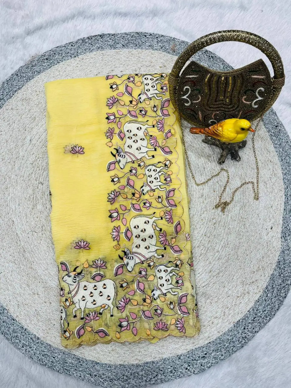 Elegant Crush Saree with Indian style Embroidery for Festive and Party Wear
