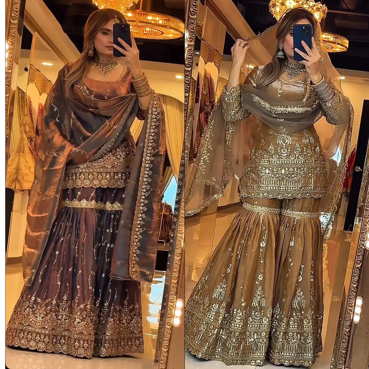 Elegant Crush Silk Sharara Suit with Sequins Embroidery for Festive and Wedding Wear