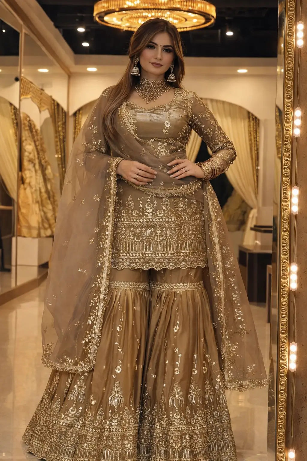 Elegant Crush Silk Sharara Suit with Sequins Embroidery for Festive and Wedding Wear
