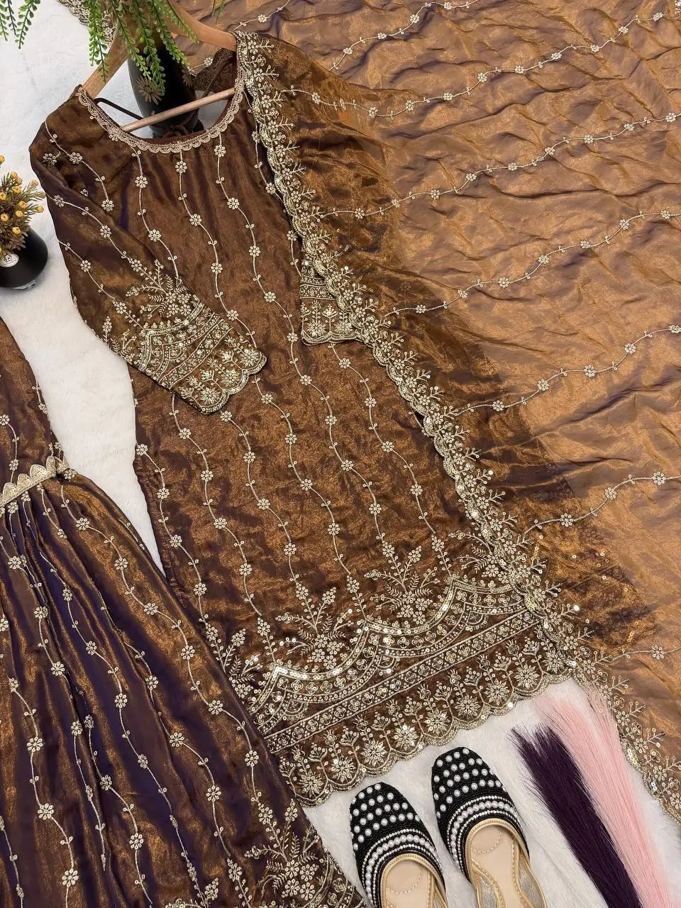 Elegant Crush Silk Sharara Suit with Sequins Embroidery for Festive and Wedding Wear