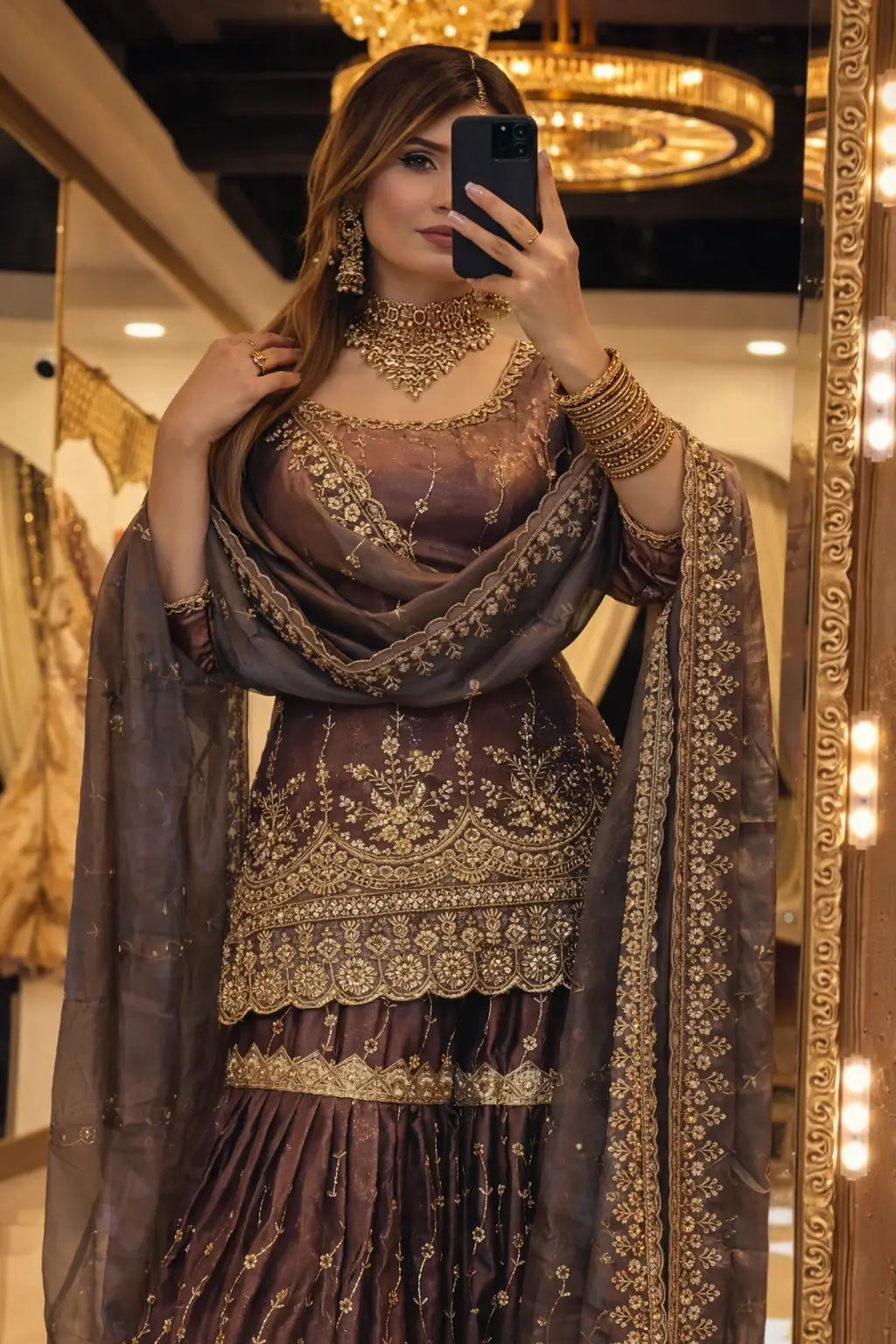 Elegant Crush Silk Sharara Suit with Sequins Embroidery for Festive and Wedding Wear