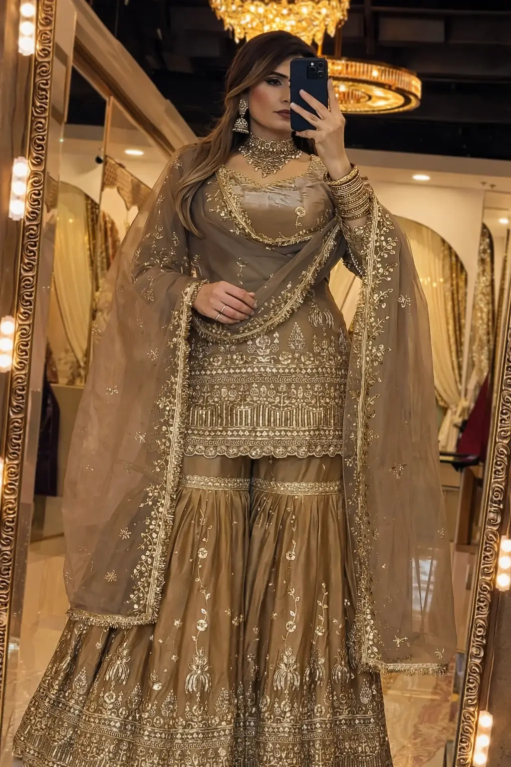 Elegant Crush Silk Sharara Suit with Sequins Embroidery for Festive and Wedding Wear