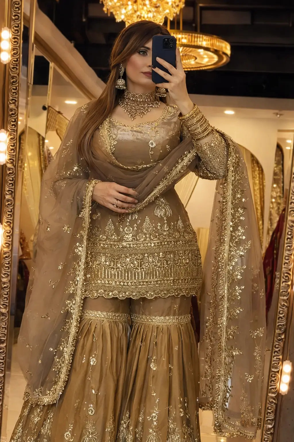Elegant Crush Silk Sharara Suit with Sequins Embroidery for Festive and Wedding Wear