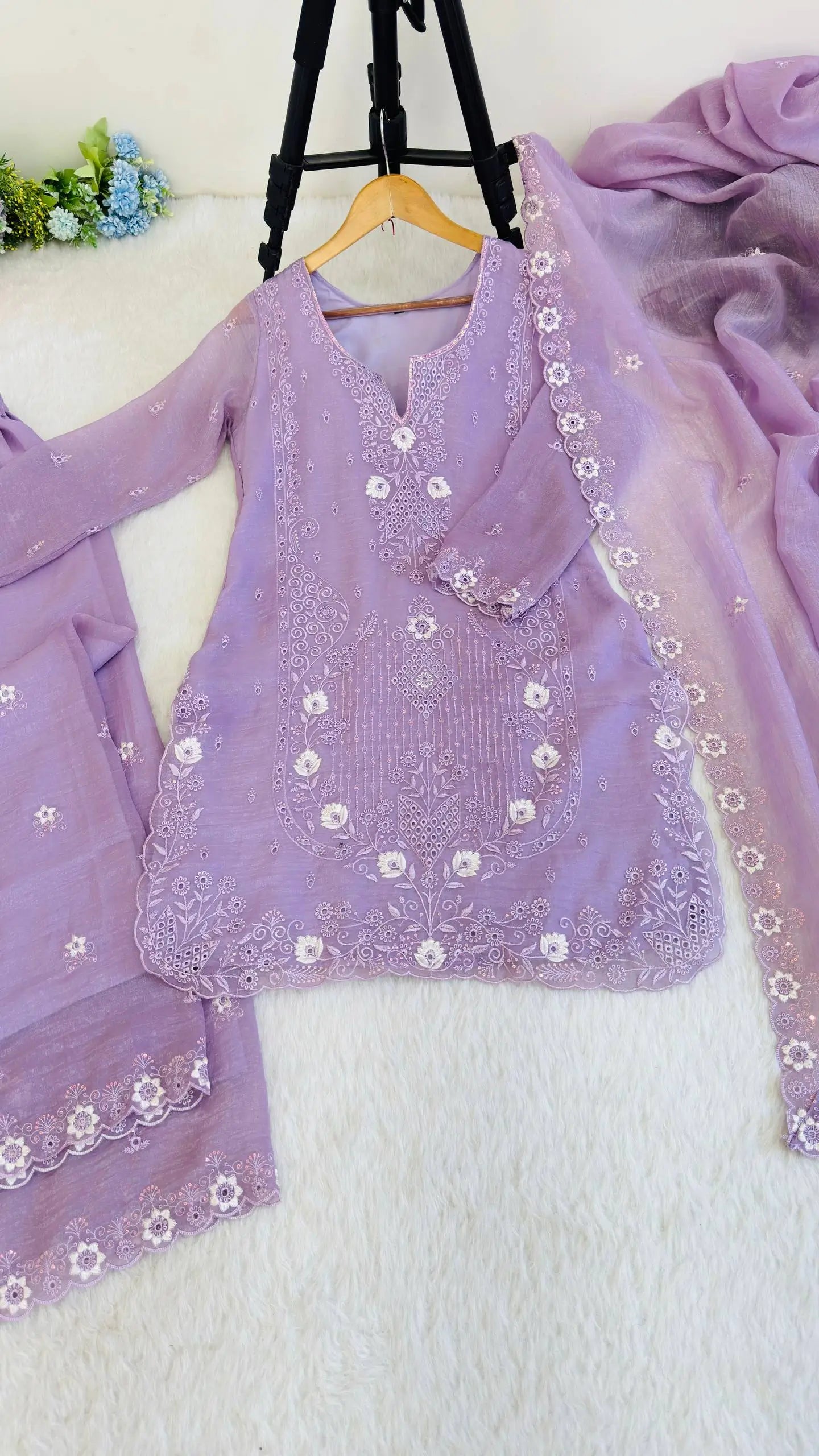 Elegant Currency Silk Embroidered Suit Set for Festive and Party Wear