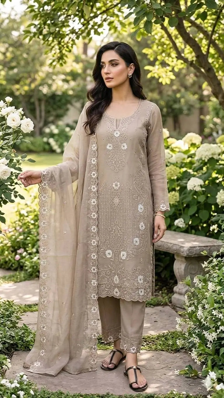 Elegant Currency Silk Embroidered Suit Set for Festive and Party Wear