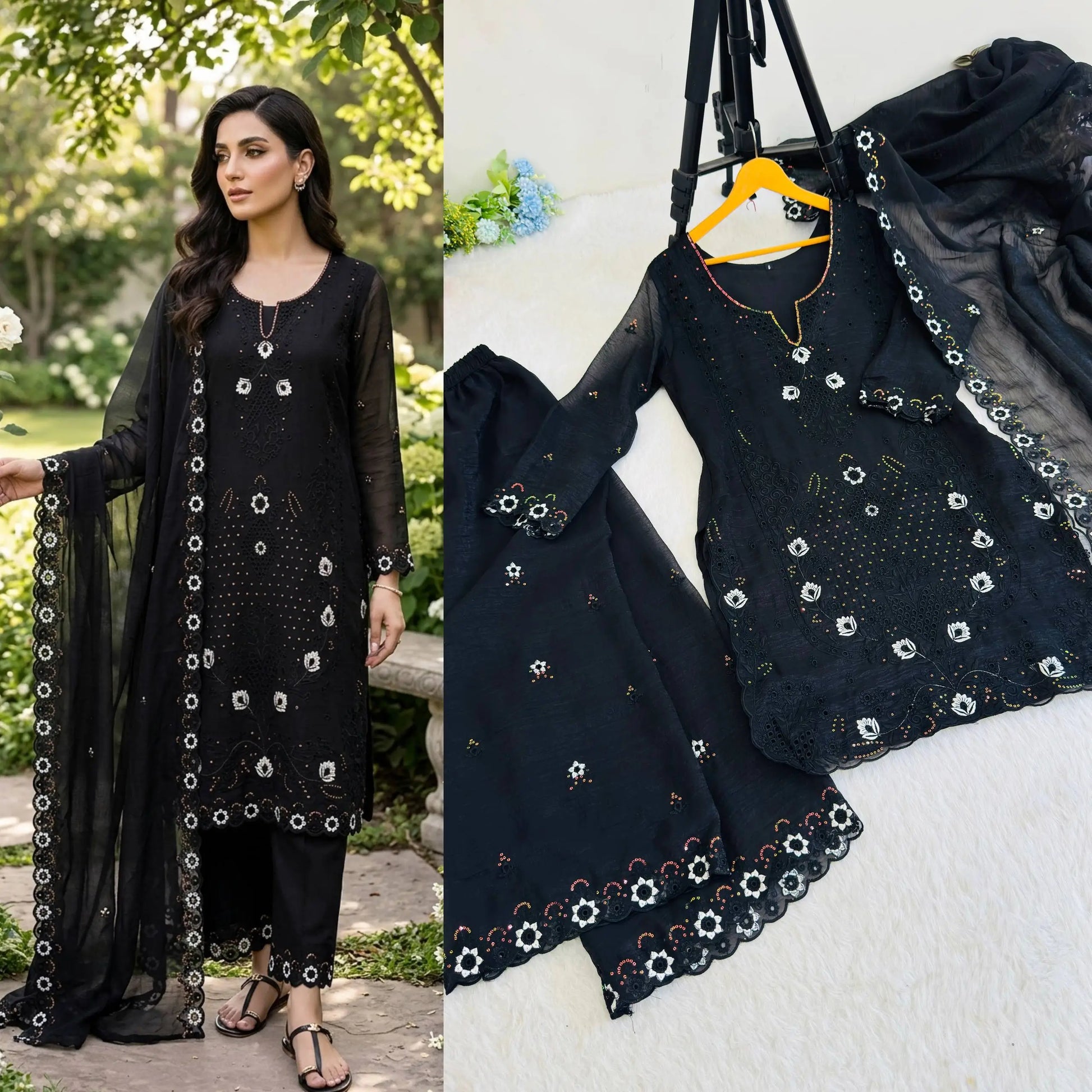 Elegant Currency Silk Embroidered Suit Set for Festive and Party Wear