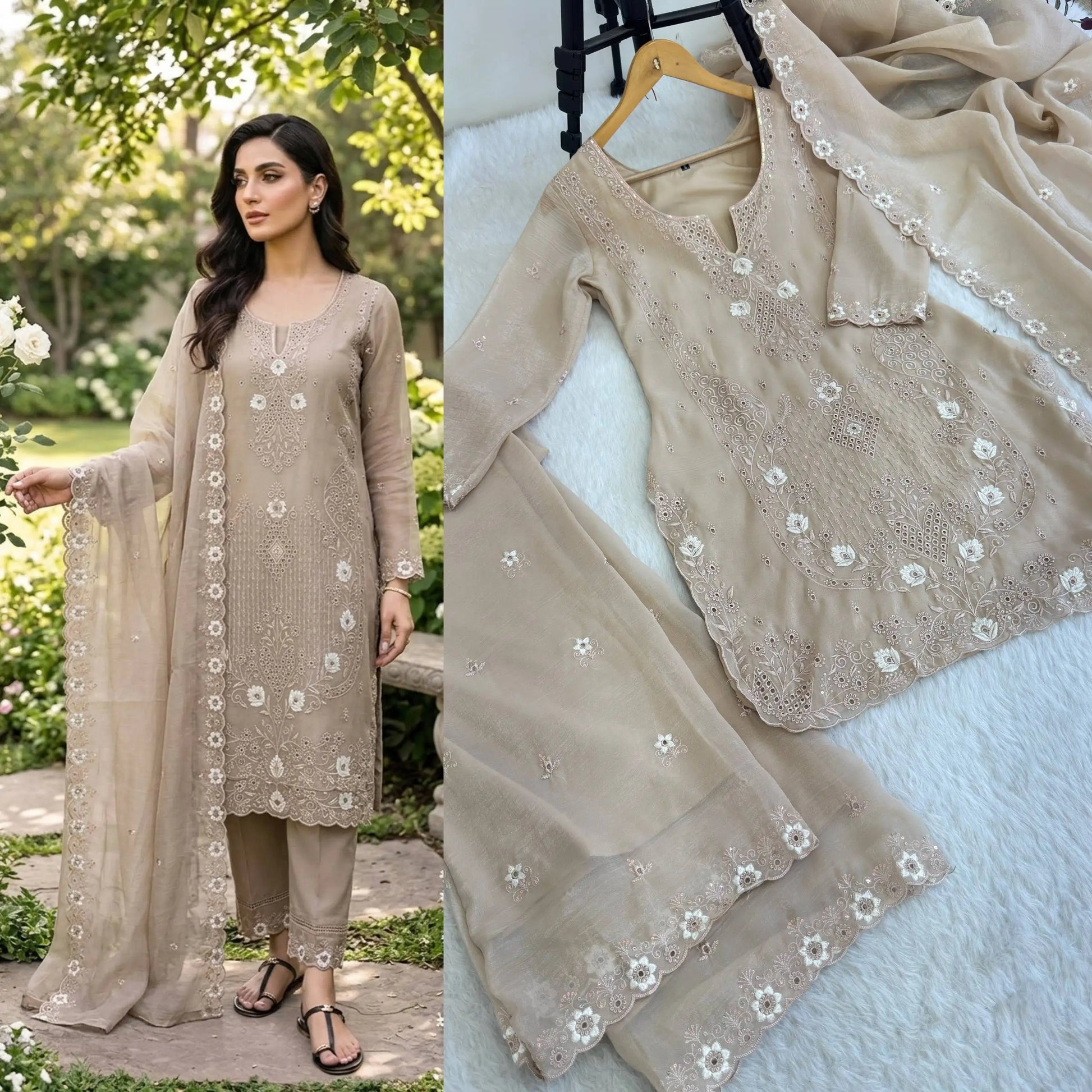 Elegant Currency Silk Embroidered Suit Set for Festive and Party Wear