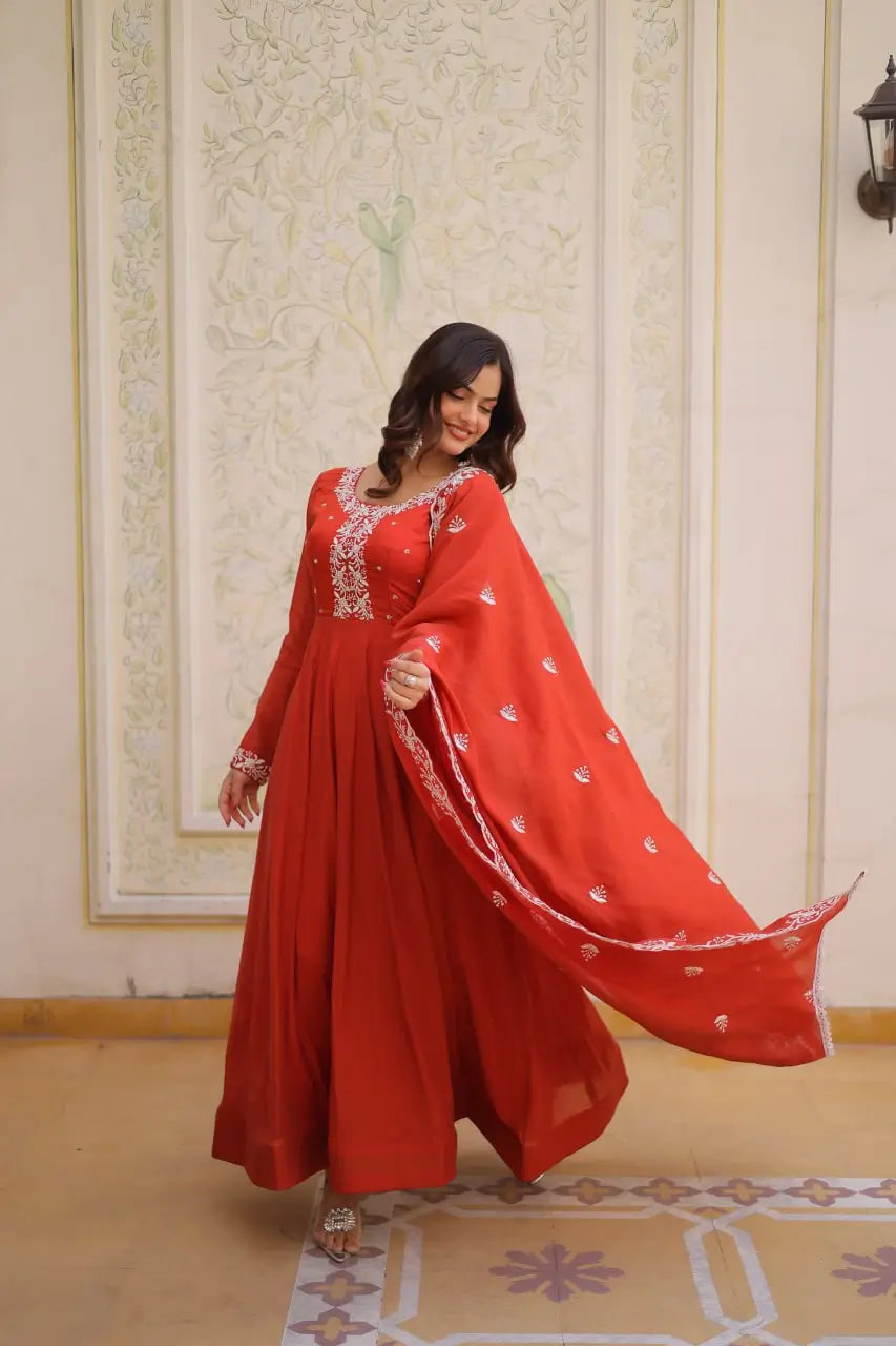 Elegant Embroidered Chanderi Anarkali Gown with Dupatta for Festive Wear